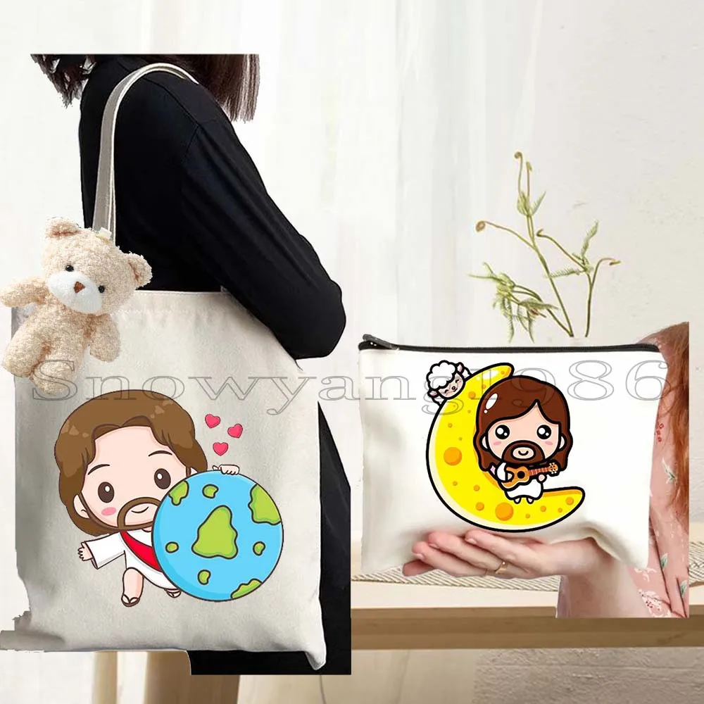 3PCS Cartoon Jesus Christ Floral Cross Love Faith Christian Bible Belief Flowers Harajuku Cotton Canvas Tote Bag Shopper Handbag
3PCS Cartoon Jesus Christ Floral Cross Love Faith Christian Bible Belief Flowers Harajuku Cotton Canvas Tote Bag Shopper Handbag