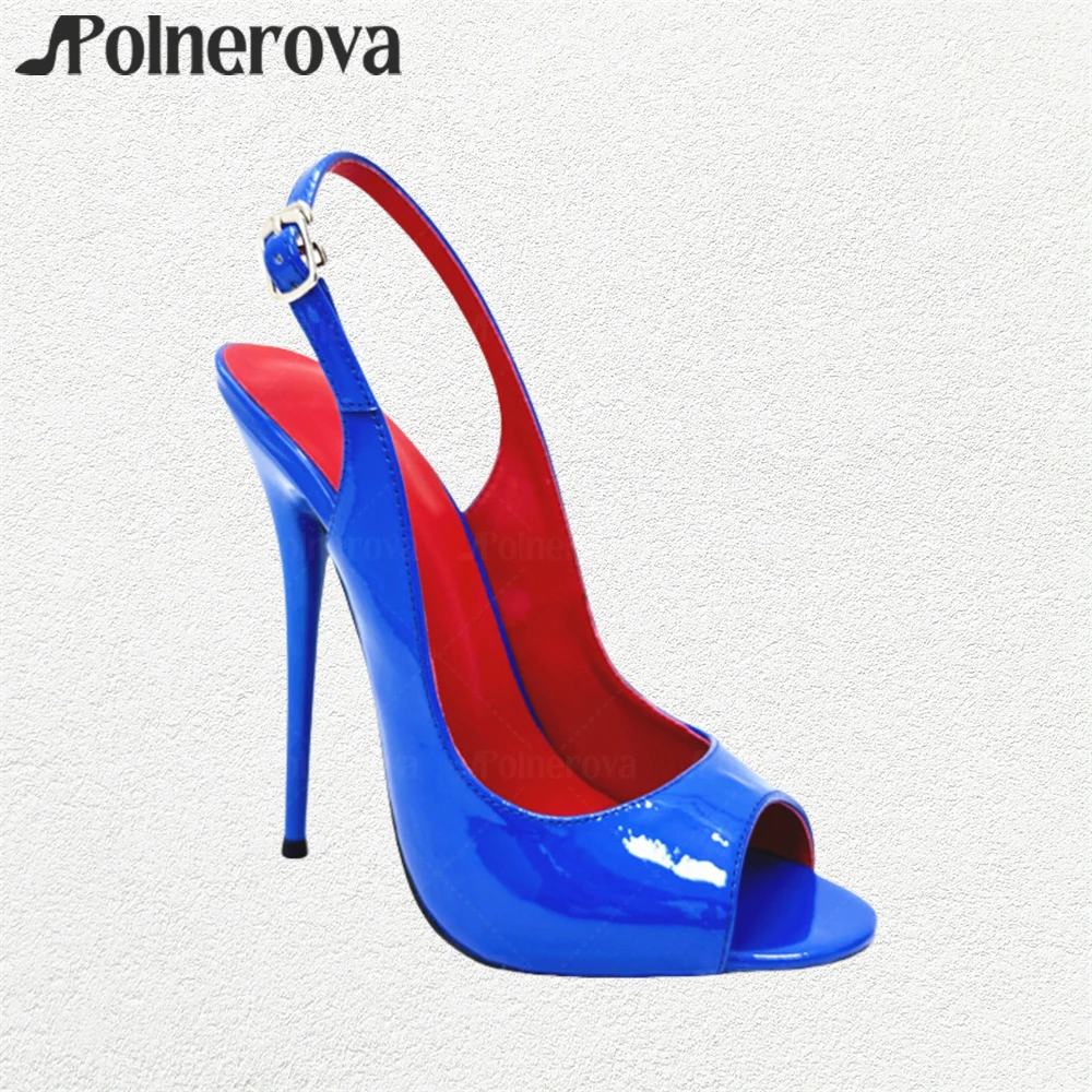 16cm Lacquered Stiletto Pumps Round Peep Toe Patent Leather High Heels Royal Blue Slingback High Heels Sexy Style Handmade Heels
16cm Lacquered Stiletto Pumps Round Peep Toe Patent Leather High Heels Royal Blue Slingback High Heels Sexy Style Handmade Heels