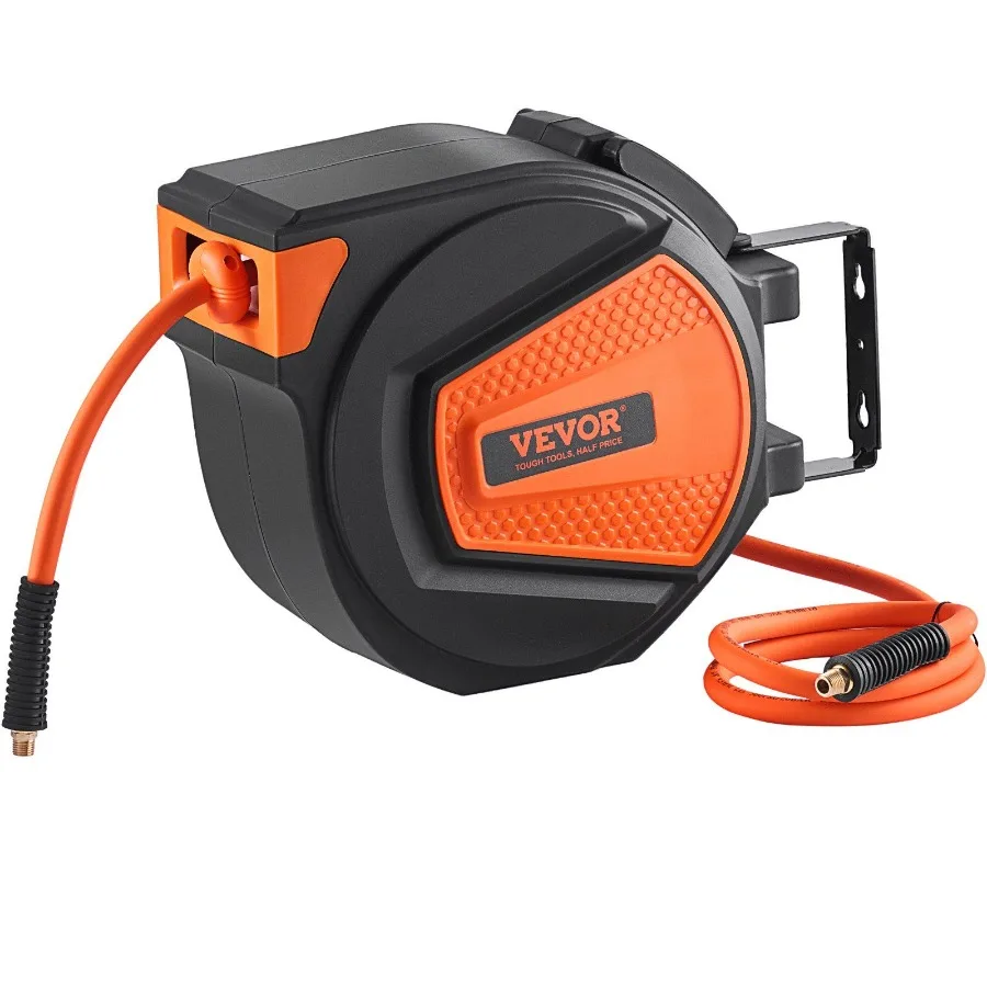 Retractable Air Hose Reel 3/8 IN x 50 FT Hybrid Air Hose Max 300PSI Ceiling/Wall Mount Enclosed Reel with 5 IN Lead in 180 Swiv
Retractable Air Hose Reel 3/8 IN x 50 FT Hybrid Air Hose Max 300PSI Ceiling/Wall Mount Enclosed Reel with 5 IN Lead in 180 Swiv