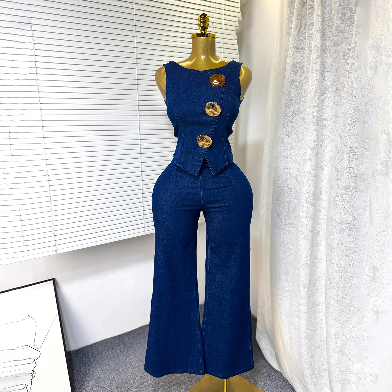 Elegant Design Tops 2 Piece Pant Set Outfits Matching Sets 2025 Vest Denim Set Wide Leg Pants Summer Outfits Designer Clothing
Elegant Design Tops 2 Piece Pant Set Outfits Matching Sets 2025 Vest Denim Set Wide Leg Pants Summer Outfits Designer Clothing