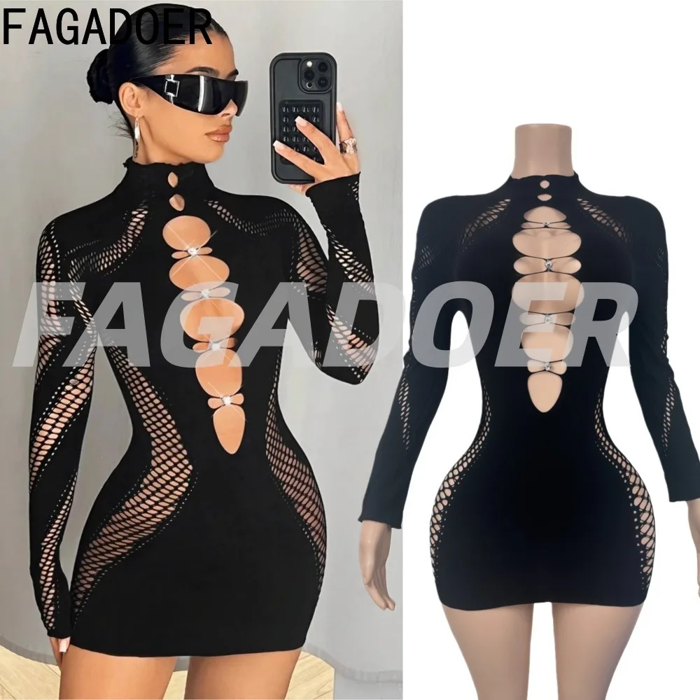 FAGADOER Sexy Knit Hollow-out Bodycon Jumpsuits Woman See Through Rhinestone Patchwork Long Sleeves Rompers Female Streetwear
FAGADOER Sexy Knit Hollow-out Bodycon Jumpsuits Woman See Through Rhinestone Patchwork Long Sleeves Rompers Female Streetwear
