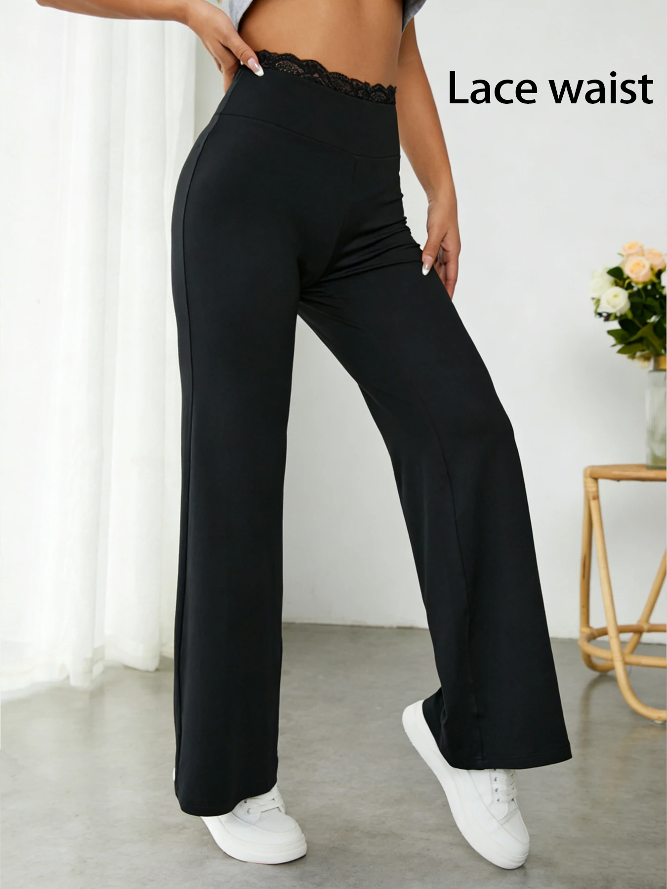 Women's Lace High Waist Straight Pants Solid Color Casual Wide Leg Yoga Pants Elegant Sexy Soft Comfortable For Party Daily Wear
Women's Lace High Waist Straight Pants Solid Color Casual Wide Leg Yoga Pants Elegant Sexy Soft Comfortable For Party Daily Wear
