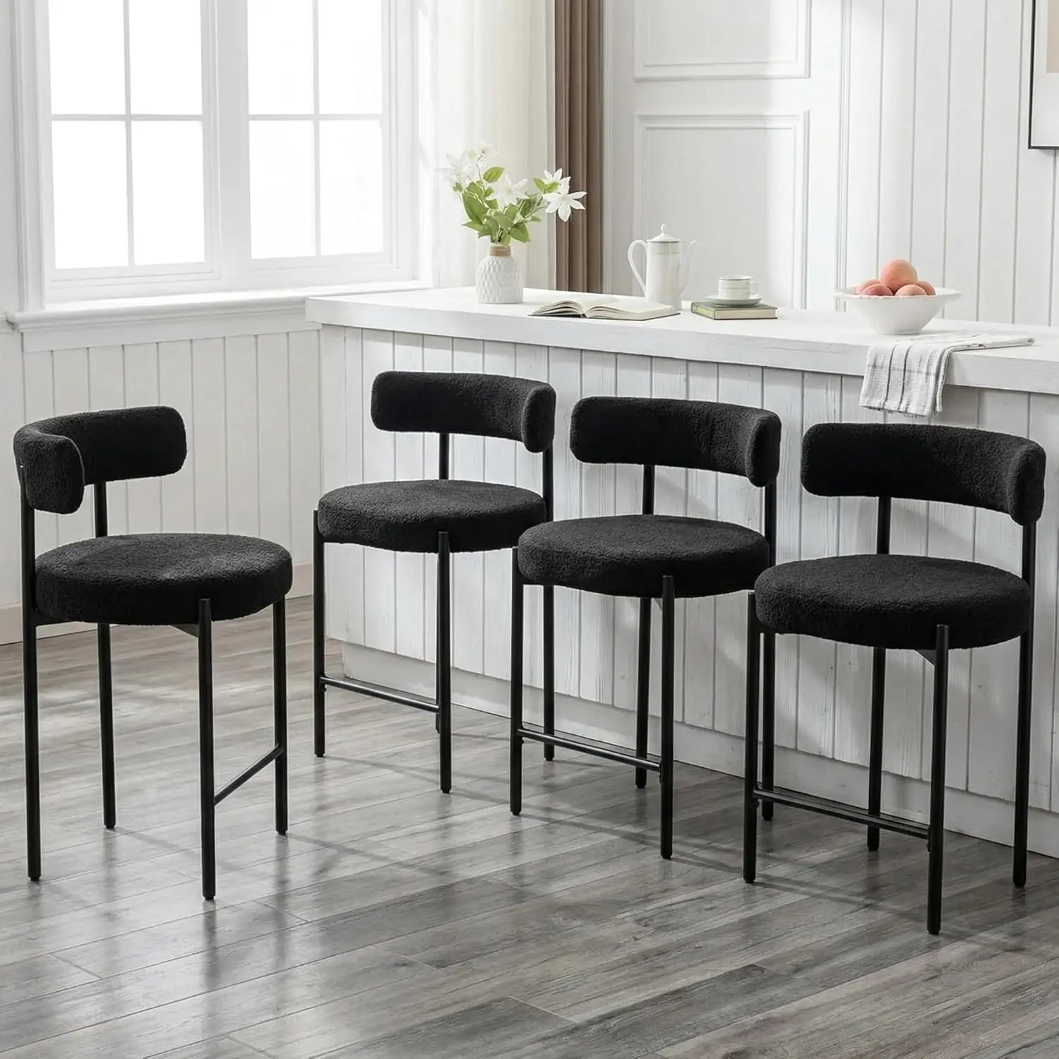 24in Black Counter Height Bar Stools Set Of 4 Boucle Back Mid-Century Modern Kitchen Island Dining Room, Customized
24in Black Counter Height Bar Stools Set Of 4 Boucle Back Mid-Century Modern Kitchen Island Dining Room, Customized
