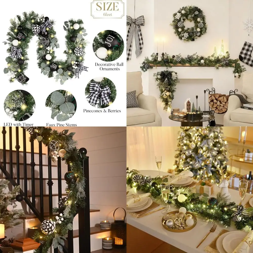 Предварительно освещенная 6-футовая рождественская гирлянда с черно-белыми шариками и бантами — идеально подходит для мантии, лестницы, камина и праздничного декора
Предварительно освещенная 6-футовая рождественская гирлянда с черно-белыми шариками и бантами — идеально подходит для мантии, лестницы, камина и праздничного декора