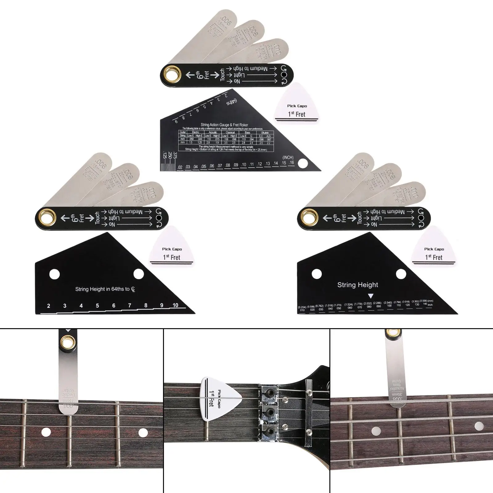 Multi-function Guitar String Action Gauge Luthier Measuring Tool Kit for String Instruments Repair