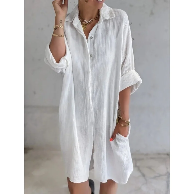 Summer New Long Cotton Linen Women's irt Pure Color ket Design Loose Fit Casual Sle Faionable Ele Dr irt
Summer New Long Cotton Linen Women's irt Pure Color ket Design Loose Fit Casual Sle Faionable Ele Dr irt