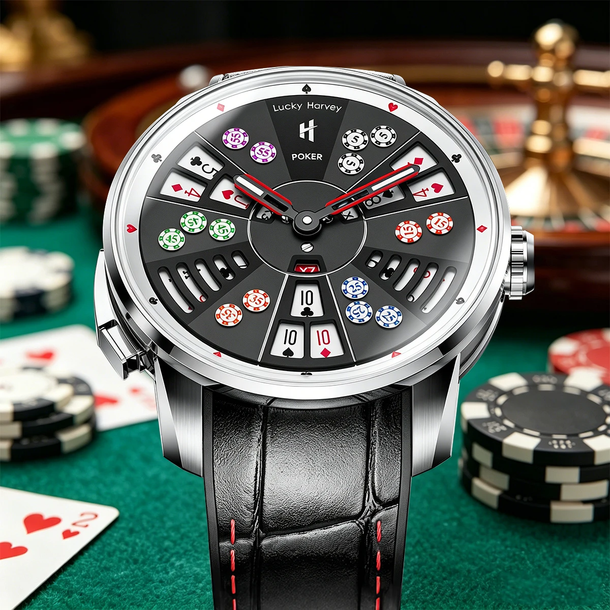 Lucky Harvey Vintage Three Card Poker Men's Automatic Watch Unique Poker Dial Leather Fluororubber Strap Trendy Watch
Lucky Harvey Vintage Three Card Poker Men's Automatic Watch Unique Poker Dial Leather Fluororubber Strap Trendy Watch