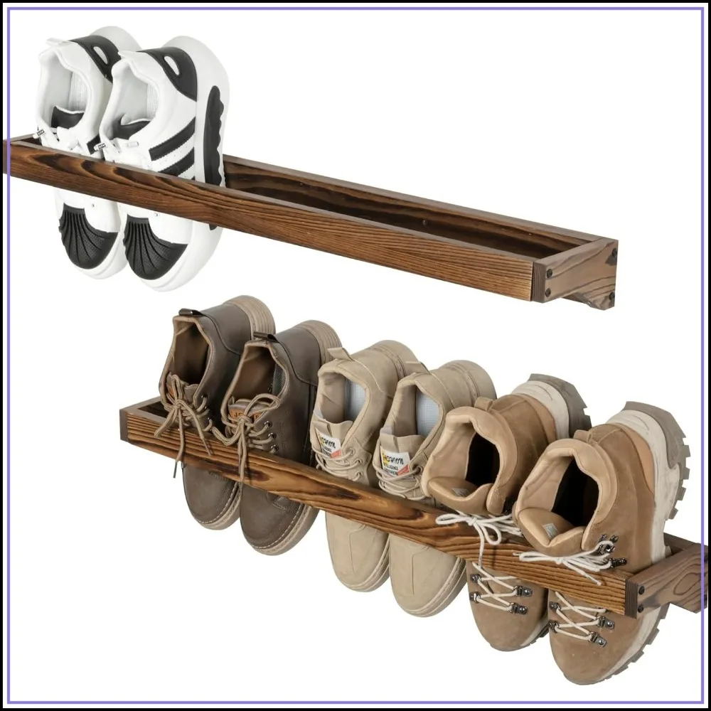 30 Inch Rustic Burnt Solid Wood Hanging Shoe Rack, Wall Mounted Storage for 6 Pairs, Set of 2
30 Inch Rustic Burnt Solid Wood Hanging Shoe Rack, Wall Mounted Storage for 6 Pairs, Set of 2
