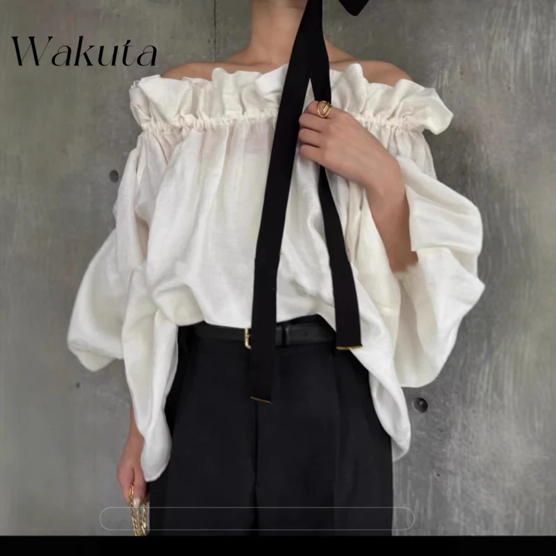 WAKUTA Корейская весенняя новая элегантная блузка без бретелек с открытыми плечами и рюшами, рубашка, модный пуловер с рукавами-фонариками, блузки, верхняя крышка воздушного заказа
WAKUTA Корейская весенняя новая элегантная блузка без бретелек с открытыми плечами и рюшами, рубашка, модный пуловер с рукавами-фонариками, блузки, верхняя крышка воздушного заказа