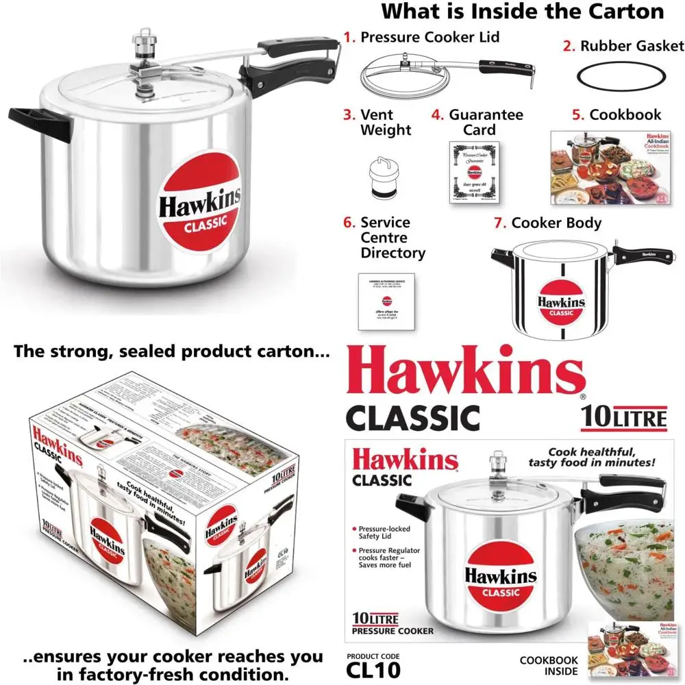 10-Liter Large Capacity Classic Silver Pressure Cooker with Inner Lid for Optimal Cooking Performance
10-Liter Large Capacity Classic Silver Pressure Cooker with Inner Lid for Optimal Cooking Performance