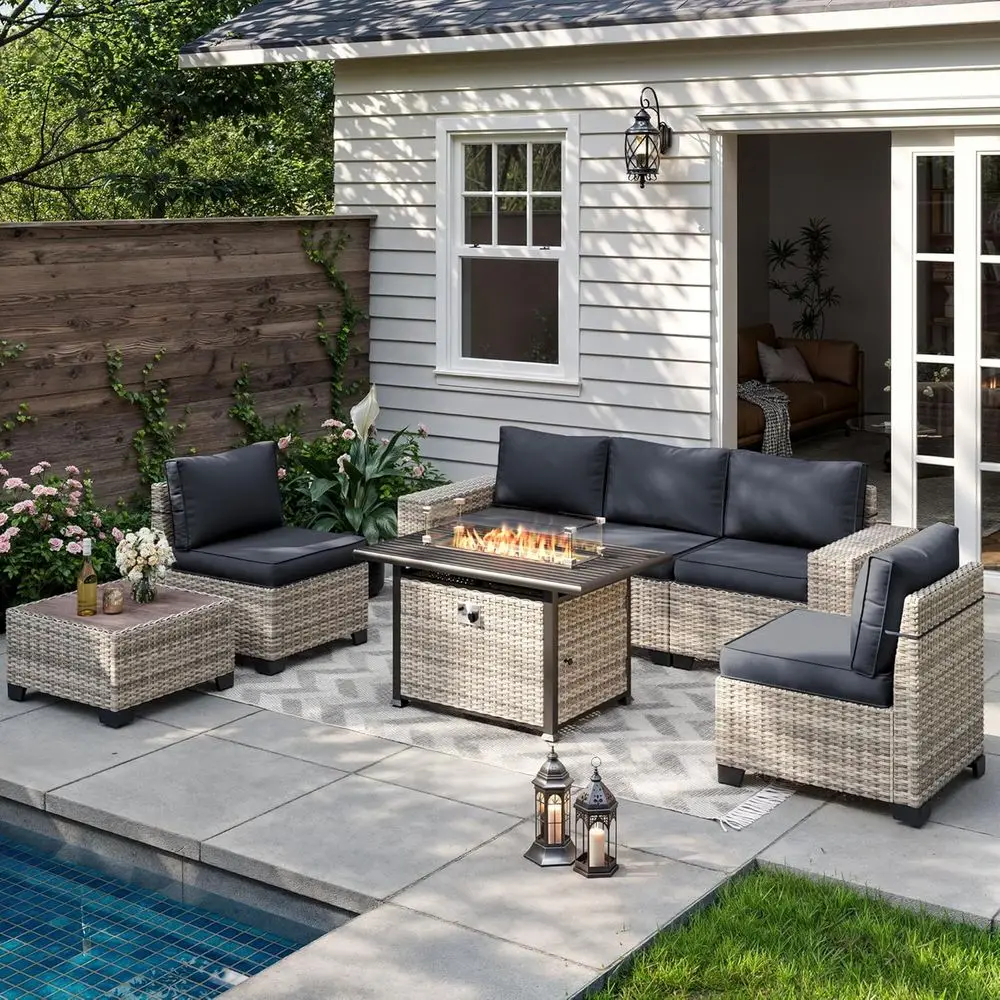 7 Pieces Outdoor Patio urniture Set with 55,000 Propane ire Pit Table, PE Wicker Rattan Sectional Soa Patio Contion Set with Coe
7 Pieces Outdoor Patio urniture Set with 55,000 Propane ire Pit Table, PE Wicker Rattan Sectional Soa Patio Contion Set with Coe