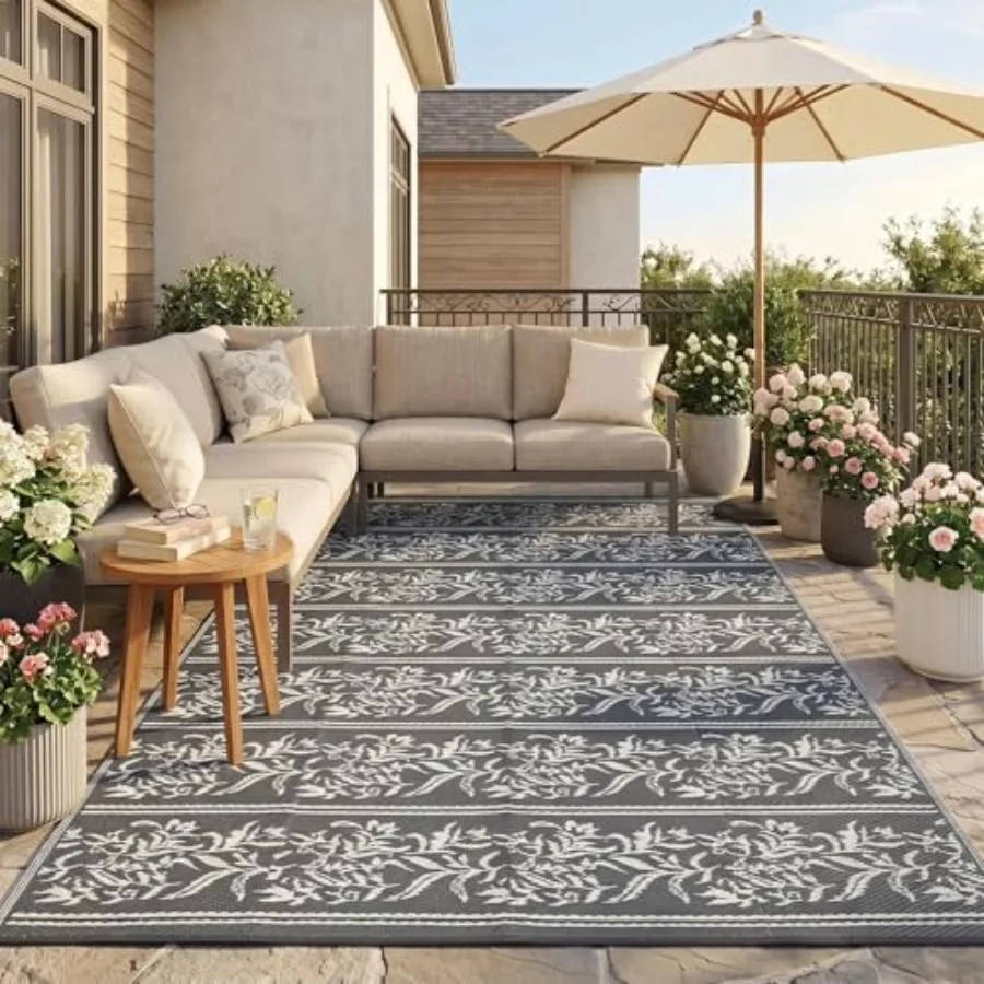 Outdoor Rugs 9x12 Waterproof Reversible Boho Leaf Patio Rug in Grey White, Polypropylene, for Camping Picnic Balcony Deck Backy
Outdoor Rugs 9x12 Waterproof Reversible Boho Leaf Patio Rug in Grey White, Polypropylene, for Camping Picnic Balcony Deck Backy