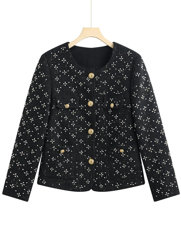 Женский жакет с круглым воротником и бисерной отделкой, приталенный, повседневный, из полиэстера, с цветочным узором
Женский жакет с круглым воротником и бисерной отделкой, приталенный, повседневный, из полиэстера, с цветочным узором