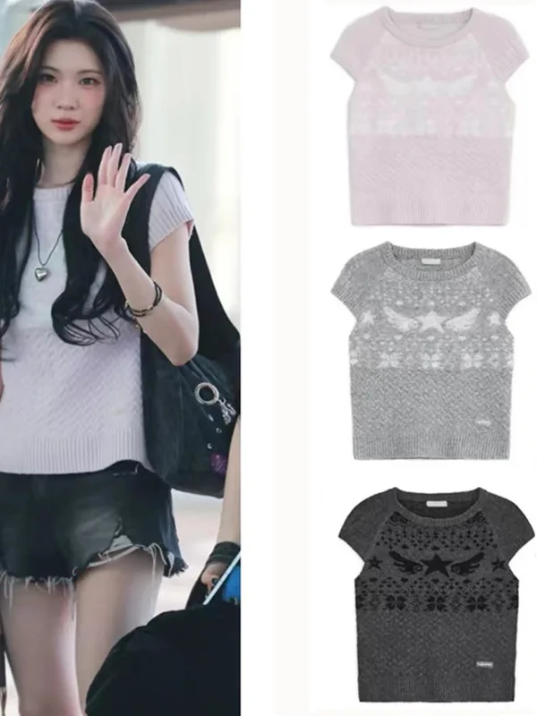 Spring New Arrival Knitted Hugyourskn Fair Isle Motif T-Shirt Women's Casual Loose Fit round Neck Short Sleeve Woolen Top
Spring New Arrival Knitted Hugyourskn Fair Isle Motif T-Shirt Women's Casual Loose Fit round Neck Short Sleeve Woolen Top