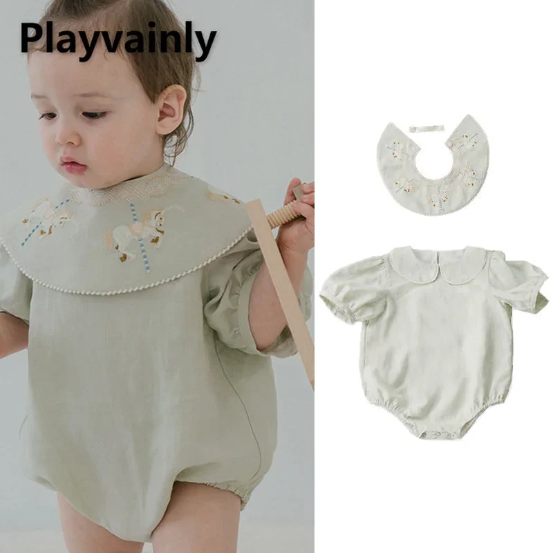 Summer Baby Girl Bodysuit Mint Green Peter Pan Collar Short Sleeve Jumpsuit Newborn Crawling Clothes E3303
Summer Baby Girl Bodysuit Mint Green Peter Pan Collar Short Sleeve Jumpsuit Newborn Crawling Clothes E3303