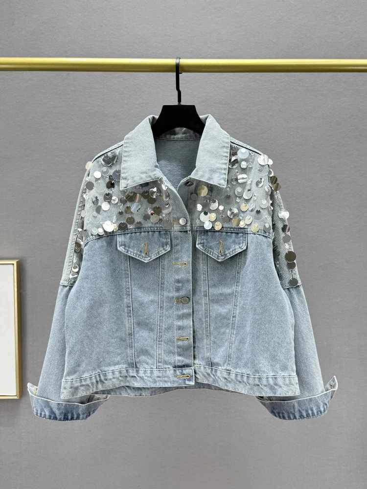 Heavyweight Sequin Denim Jaet Women's Spring 2025 Loose Slimming Long Sve Collar Jaet Retro Splicing Cotton Polye...
Heavyweight Sequin Denim Jaet Women's Spring 2025 Loose Slimming Long Sve Collar Jaet Retro Splicing Cotton Polye...
