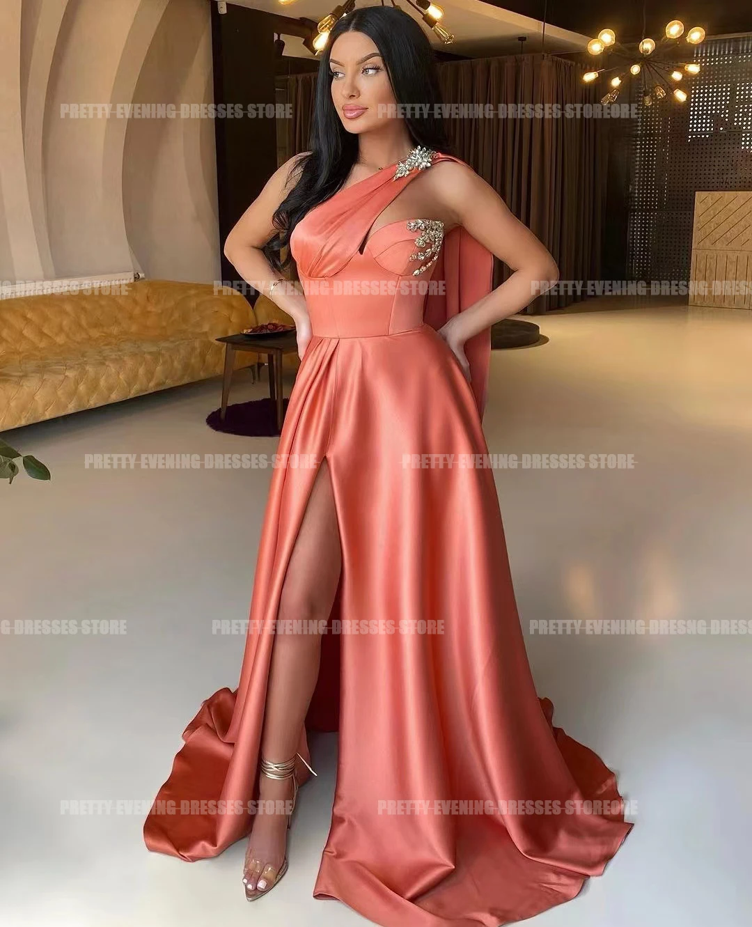 Simple Strapless Shawl Evening Dresses Woman's A Line Sexy High Split Sleeveless Prom Growns Fashion Satin Elegant Customized
Simple Strapless Shawl Evening Dresses Woman's A Line Sexy High Split Sleeveless Prom Growns Fashion Satin Elegant Customized