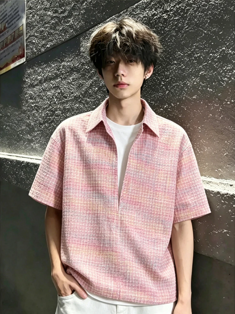Lightweight Breathable Summer Shirt Pink Bubble Cloth V-Neck Plaid Short Sleeve Men's T-Shirt Youthful Feeling Outdoor Casual...
Lightweight Breathable Summer Shirt Pink Bubble Cloth V-Neck Plaid Short Sleeve Men's T-Shirt Youthful Feeling Outdoor Casual...