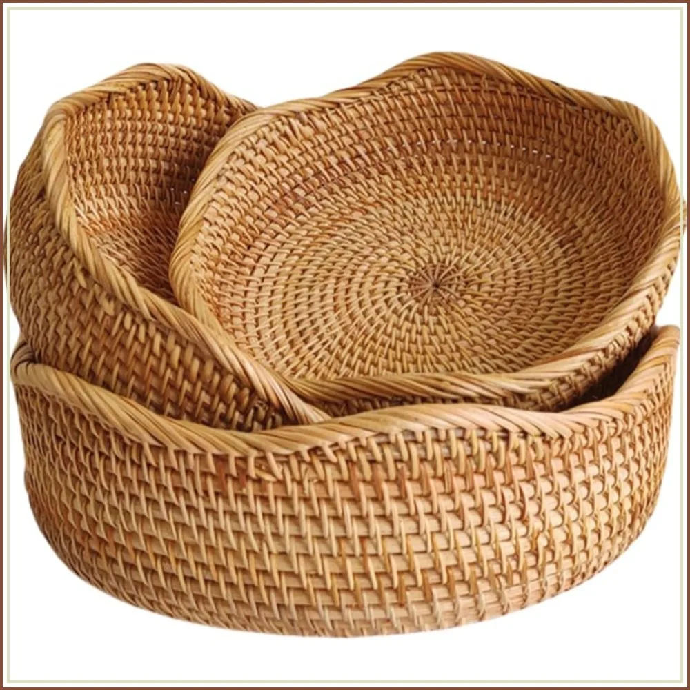 Hand Woven Rattan Bread Basket Set of 3, Wicker Fruit Serving Bowls, Kitchen Counter Organizer
Hand Woven Rattan Bread Basket Set of 3, Wicker Fruit Serving Bowls, Kitchen Counter Organizer