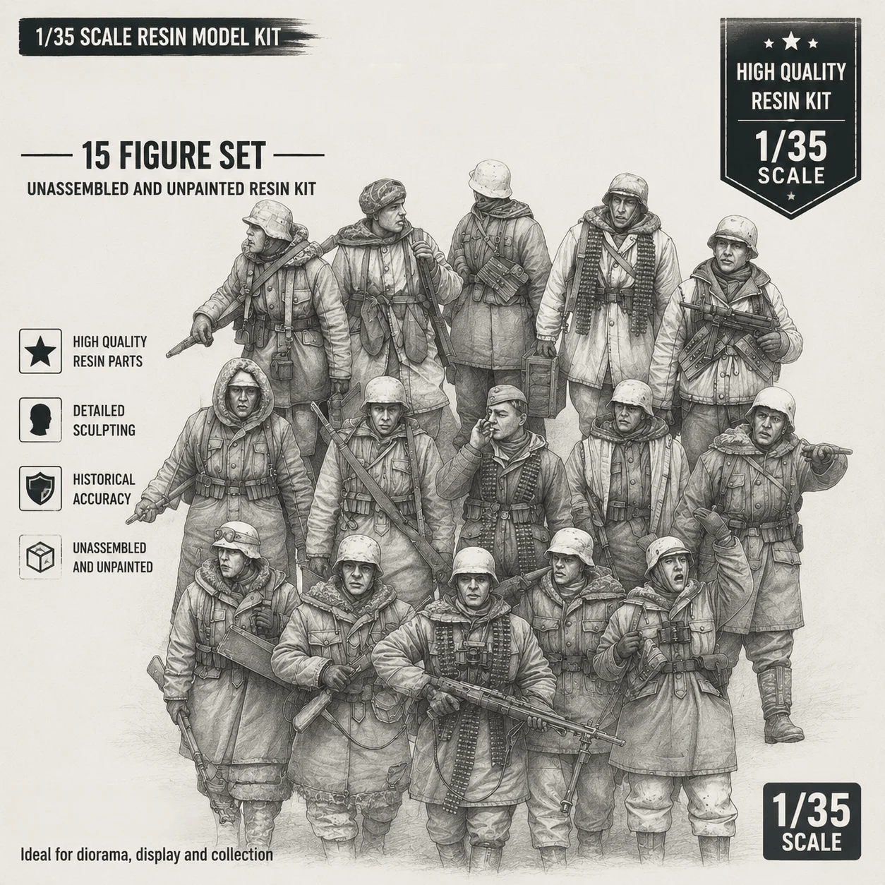 1:35 Casting Resin Model Grey Set Winter 15 Person Set Model Requires Assembly Unpainted
1:35 Casting Resin Model Grey Set Winter 15 Person Set Model Requires Assembly Unpainted