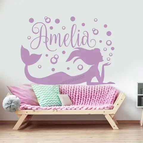 personalized Custom name wall decal baby room decor girl name Decal mermaid Wall Sticker nautical nursery girl room decor B034