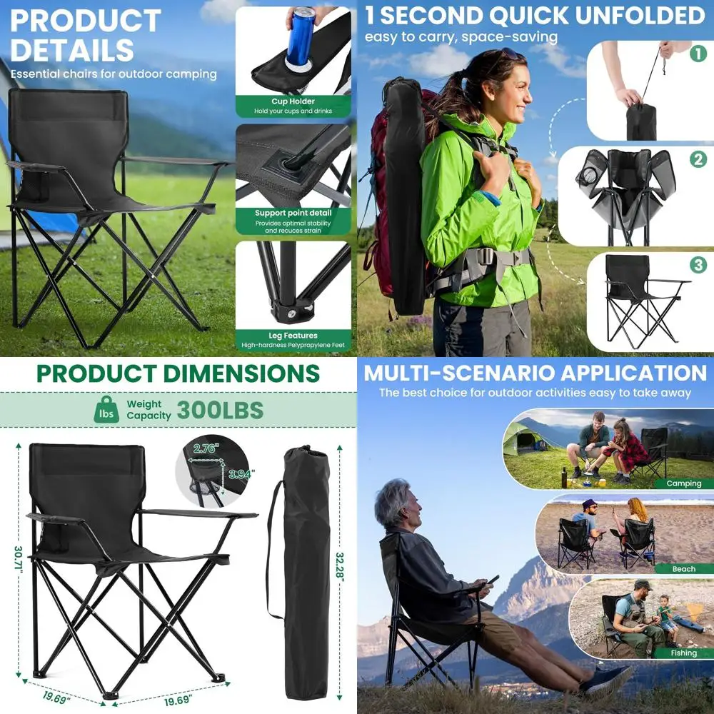 Collapsible Camping Chairs with Cup Holders, 300LB Capacity, Lightweight Portable Lawn Chairs for Outdoors, Beach, Fishing, Spor
Collapsible Camping Chairs with Cup Holders, 300LB Capacity, Lightweight Portable Lawn Chairs for Outdoors, Beach, Fishing, Spor
