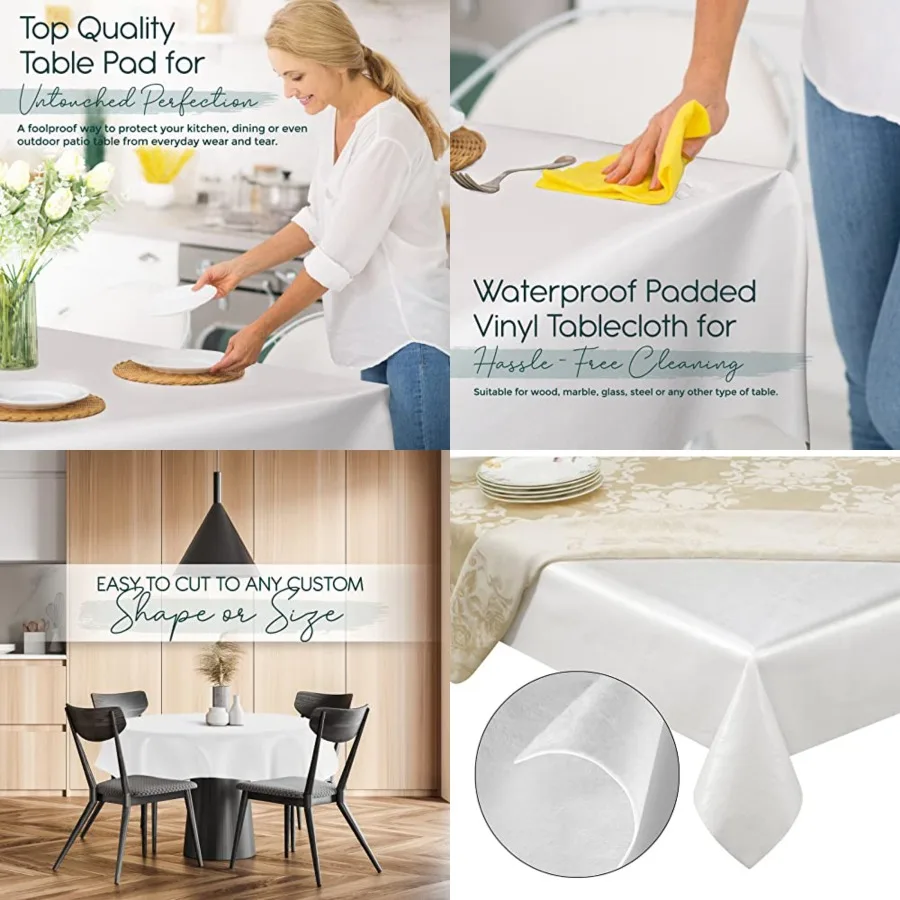 Quality Table Pad Protector, Superior Protection from Spills, Scratches Heat - Reusable Vinyl Table Cloth with Cushion Flannel
Quality Table Pad Protector, Superior Protection from Spills, Scratches Heat - Reusable Vinyl Table Cloth with Cushion Flannel
