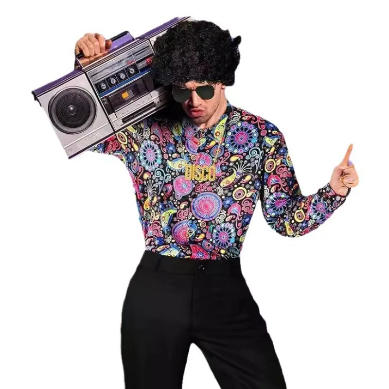 Комплект костюмов диско для мужчин, рубашка с цветочным принтом в стиле ретро и брюки-клеш для выступления на сцене
Комплект костюмов диско для мужчин, рубашка с цветочным принтом в стиле ретро и брюки-клеш для выступления на сцене