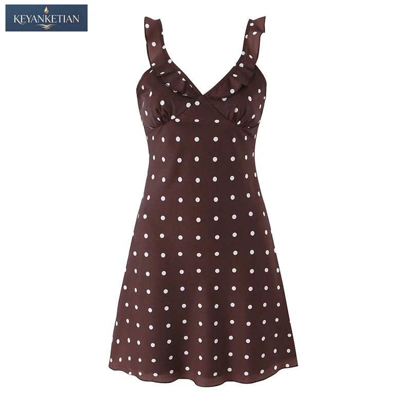 KEYANKETIAN 2026 Summer Retro Coquette Polka Dot Mini Dress Slim Fit Ruffled Straps, V-Neck Flowy Chiffon Sleeveless Mini Dress
KEYANKETIAN 2026 Summer Retro Coquette Polka Dot Mini Dress Slim Fit Ruffled Straps, V-Neck Flowy Chiffon Sleeveless Mini Dress