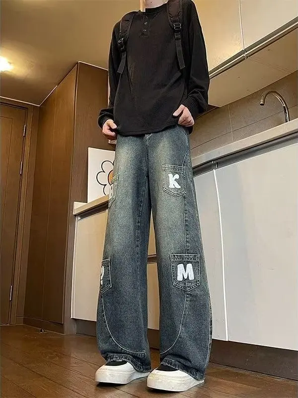 Retro American Waed Multi-ket Letter Knife Jeans Men's Women's Wide Leg Loose Workwear Long Trousers
Retro American Waed Multi-ket Letter Knife Jeans Men's Women's Wide Leg Loose Workwear Long Trousers