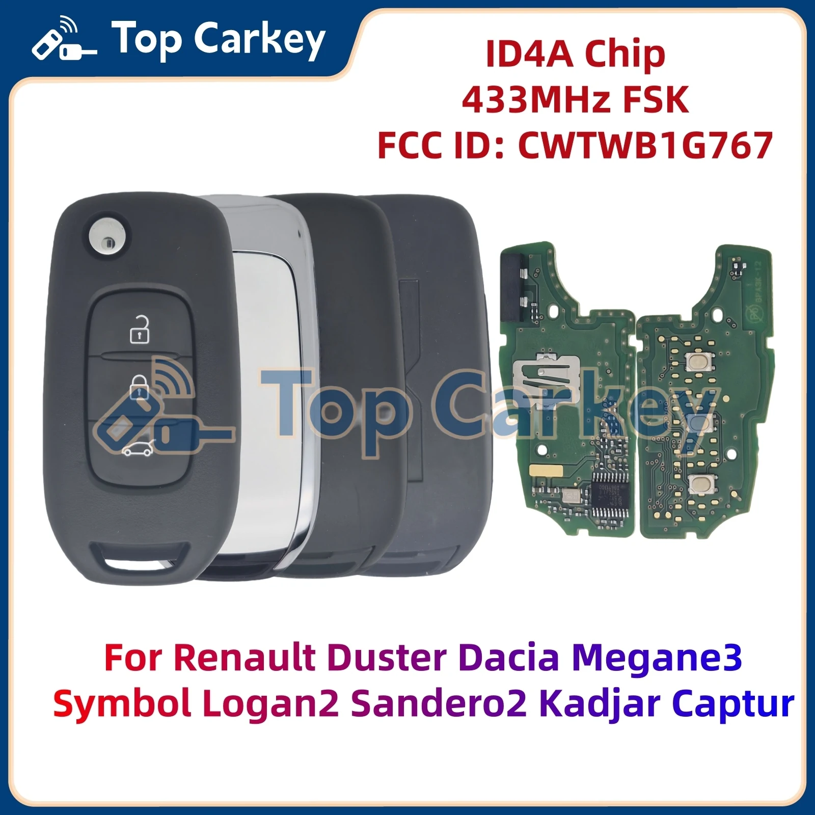 TopCarkey CWTWB1G767 Original Remote Control Key ID4A 433MHz for Renault Symbol Kadjar Captur Duster Dacia
TopCarkey CWTWB1G767 Original Remote Control Key ID4A 433MHz for Renault Symbol Kadjar Captur Duster Dacia