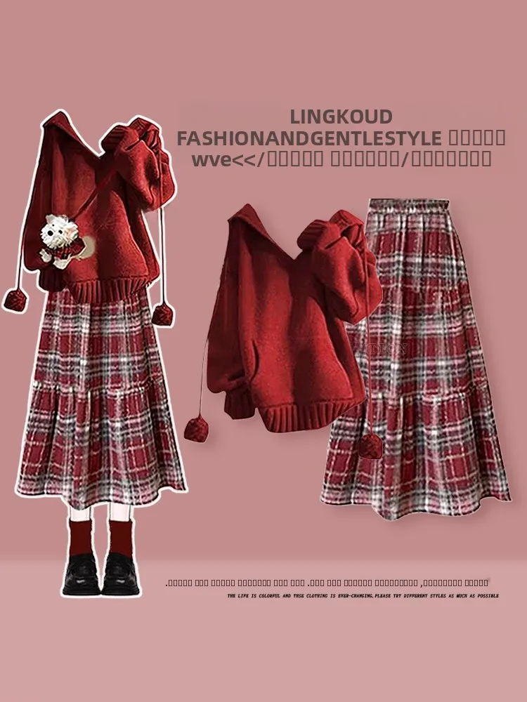 Красный вязаный свитер Cisas и клетчатая юбка-миди: комплект из двух предметов для женщин больших размеров, осенне-зимний, повседневный.
Красный вязаный свитер Cisas и клетчатая юбка-миди: комплект из двух предметов для женщин больших размеров, осенне-зимний, повседневный.