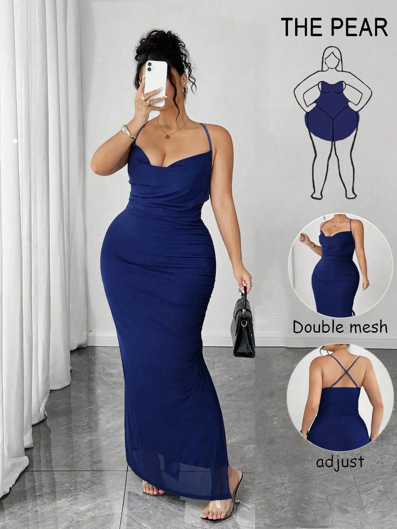 Темно-синее макси-платье больших размеров с драпировкой, регулируемой перекрестной спинкой и высоким разрезом
Темно-синее макси-платье больших размеров с драпировкой, регулируемой перекрестной спинкой и высоким разрезом