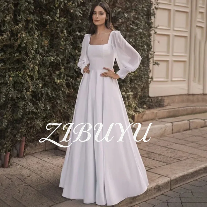 ZIBUYU Customized Romantic Wedding Dress Square Neck Long Puff Chiffon Sleeves Floor Length Open Back A-Line Skirt Bridal Gown
ZIBUYU Customized Romantic Wedding Dress Square Neck Long Puff Chiffon Sleeves Floor Length Open Back A-Line Skirt Bridal Gown