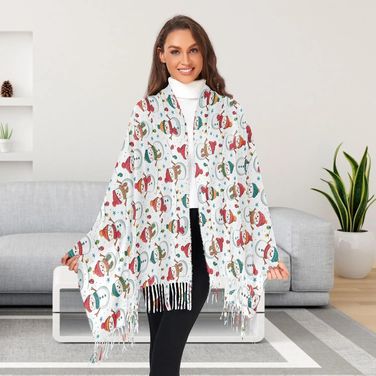 Cute Women's Christmas Snowmen Scarf Pashmina Feel Shawls Wraps Fall Winter Warm Large Scarves Fashion Tassel Long Scarf
Cute Women's Christmas Snowmen Scarf Pashmina Feel Shawls Wraps Fall Winter Warm Large Scarves Fashion Tassel Long Scarf