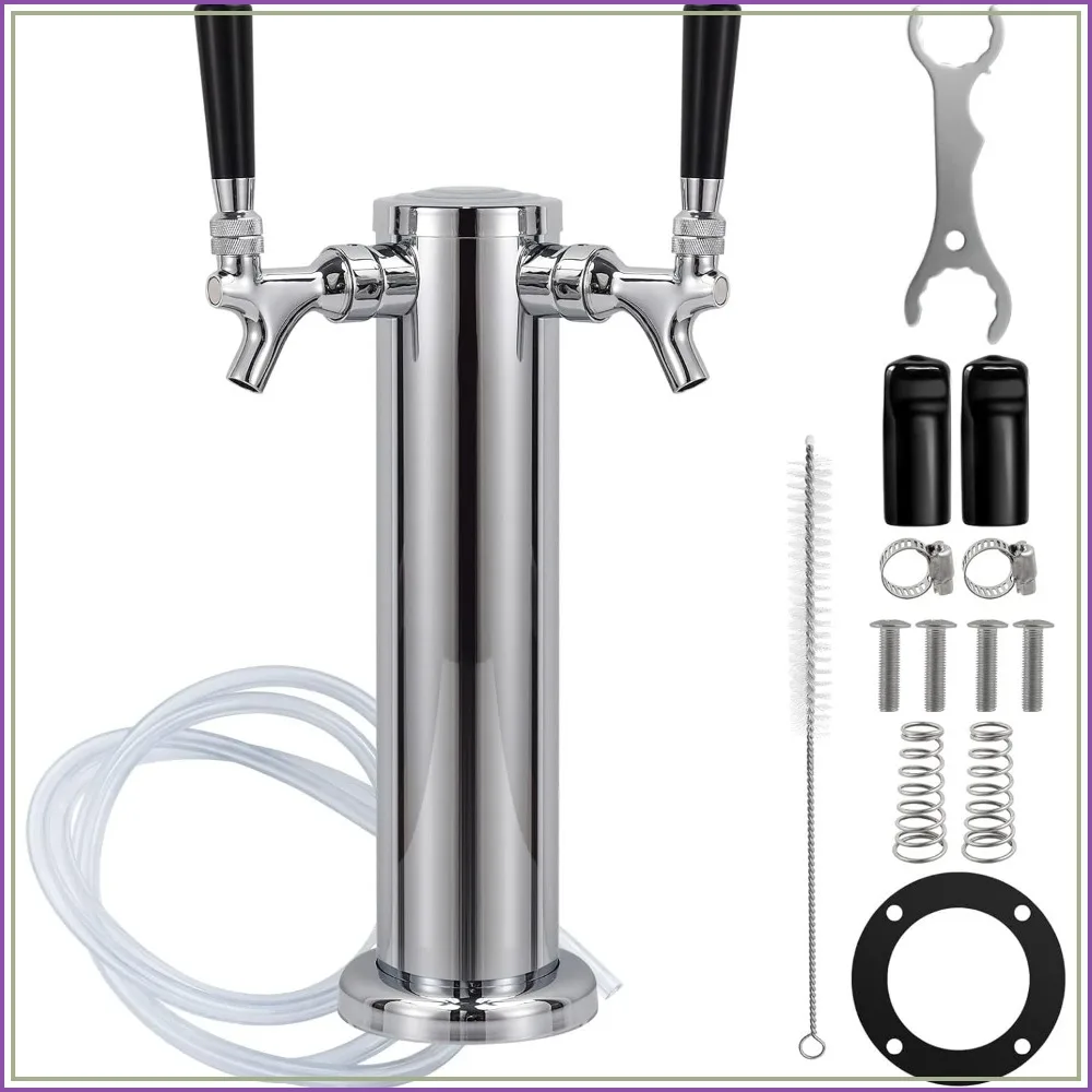 Dual Faucet Beer Tower, Stainless Steel Keg Tower with Brass Faucets, Pre-Assembled Lines, 3" Column, Complete Kit for Homebrew or Commercial Use
Dual Faucet Beer Tower, Stainless Steel Keg Tower with Brass Faucets, Pre-Assembled Lines, 3" Column, Complete Kit for Homebrew or Commercial Use