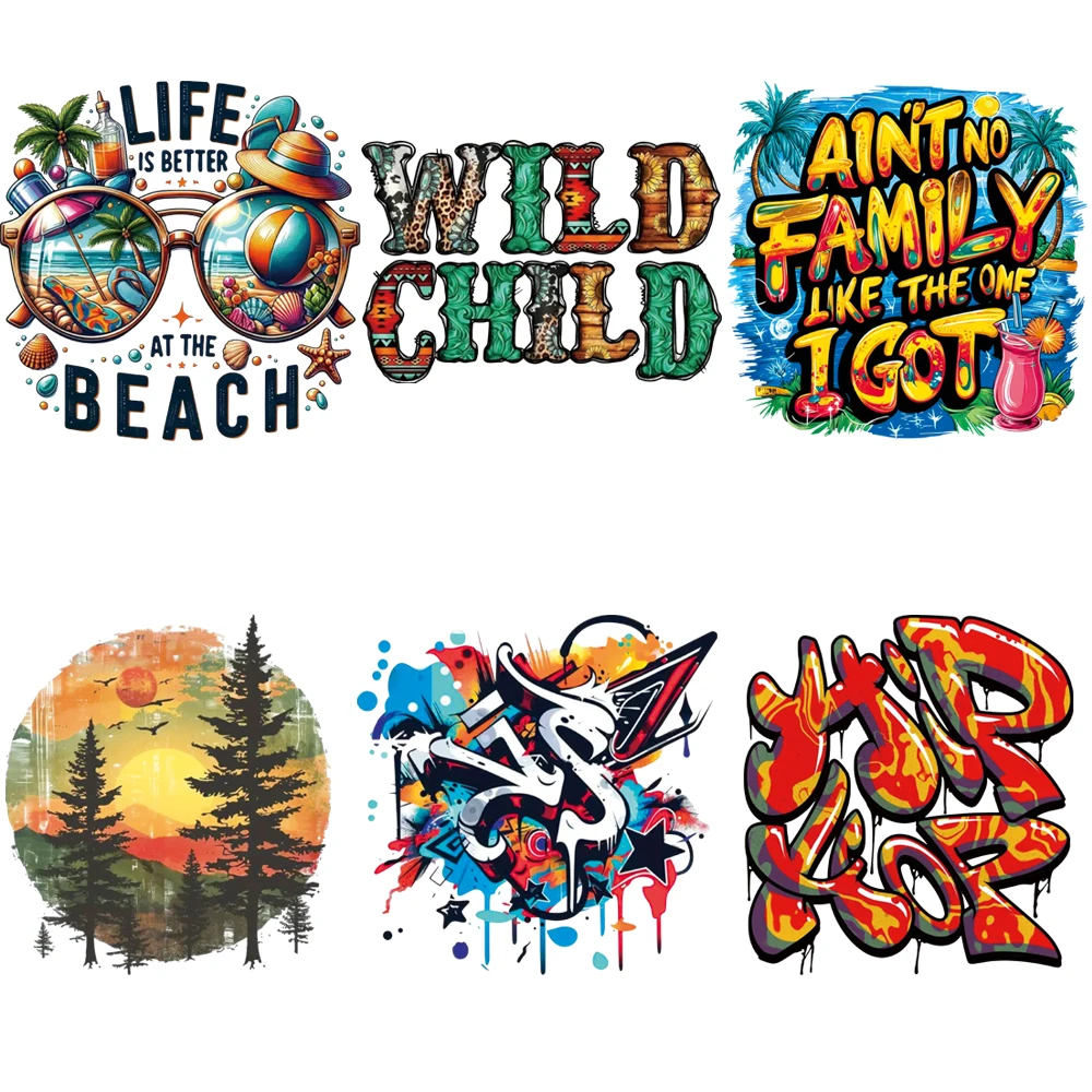 6Pcs Summer Beach Wild Child Family Graffiti Iron On Heat Transfer Stickers For T-Shirts DIY Clothing Decoration Washable Patche
6Pcs Summer Beach Wild Child Family Graffiti Iron On Heat Transfer Stickers For T-Shirts DIY Clothing Decoration Washable Patche