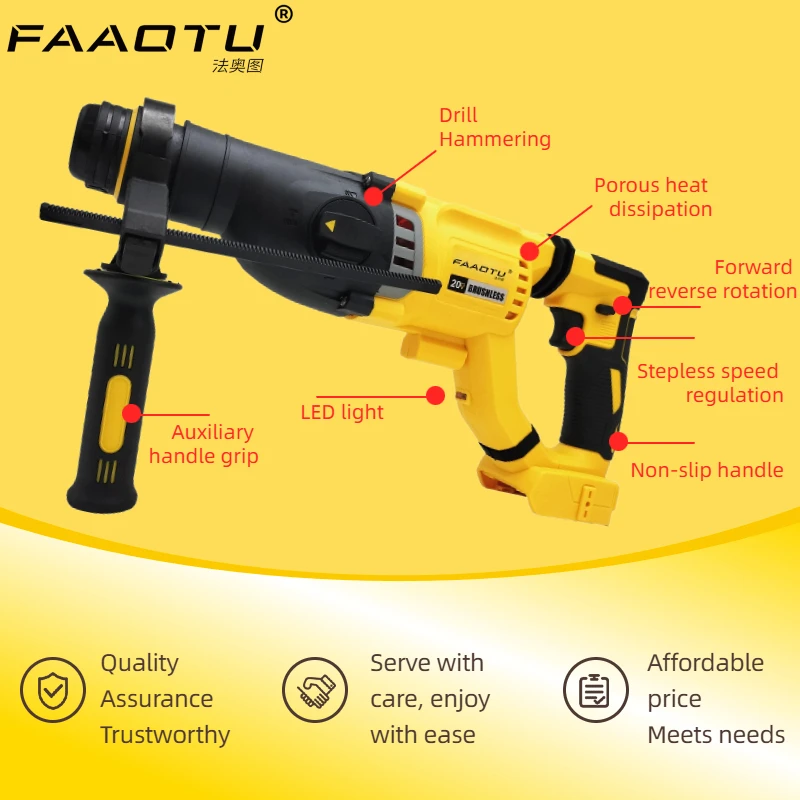 FAAOTU DCH263 20V Brushless Cordless SDS Rotary Electric Hammer Wall Concrete Drill Hole Power Tools Suitable for Dewalt battery
FAAOTU DCH263 20V Brushless Cordless SDS Rotary Electric Hammer Wall Concrete Drill Hole Power Tools Suitable for Dewalt battery