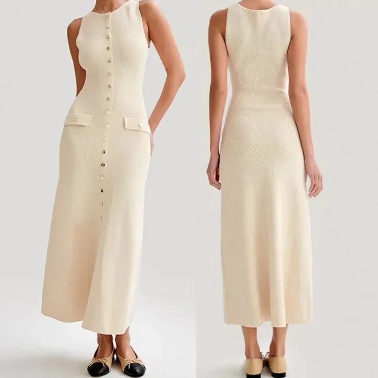 2025 New Single-breasted Knit Cardigan Dress Summer Lapel Sleeveless Knitted Long Dress Women Elegance Bodycon Dresses Maxi
2025 New Single-breasted Knit Cardigan Dress Summer Lapel Sleeveless Knitted Long Dress Women Elegance Bodycon Dresses Maxi