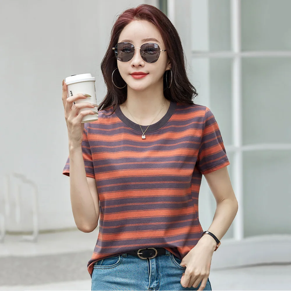 New Women Casual Striped T-shirt Summer Fashion O-Neck Short Sleeve Contrast Color Loose Tees Simplicity Basic T-shirt Female
New Women Casual Striped T-shirt Summer Fashion O-Neck Short Sleeve Contrast Color Loose Tees Simplicity Basic T-shirt Female