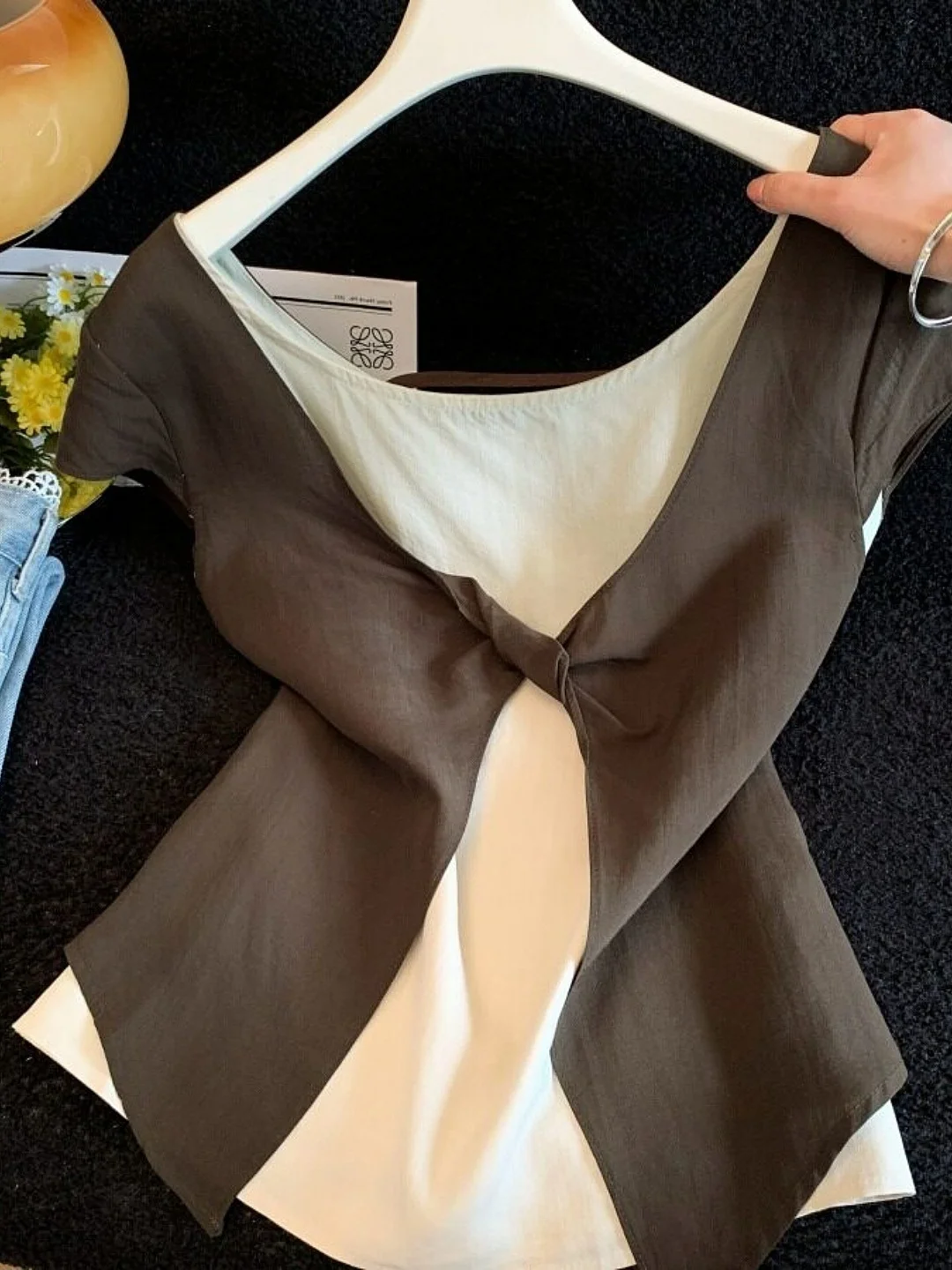 Korean Design Twist Knot Short Sleeve Shirt Women's Summer New Style Slimming Color Block Top Fashionable Casual Cotton Blend
Korean Design Twist Knot Short Sleeve Shirt Women's Summer New Style Slimming Color Block Top Fashionable Casual Cotton Blend