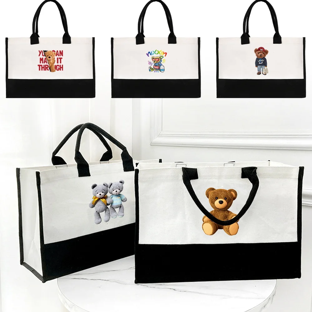 Tote Jute Bag Fashion Canvas Portable Beach Bag Shopping Casual Waterproof Large Capacity Handbag Bear Print Series
Tote Jute Bag Fashion Canvas Portable Beach Bag Shopping Casual Waterproof Large Capacity Handbag Bear Print Series
