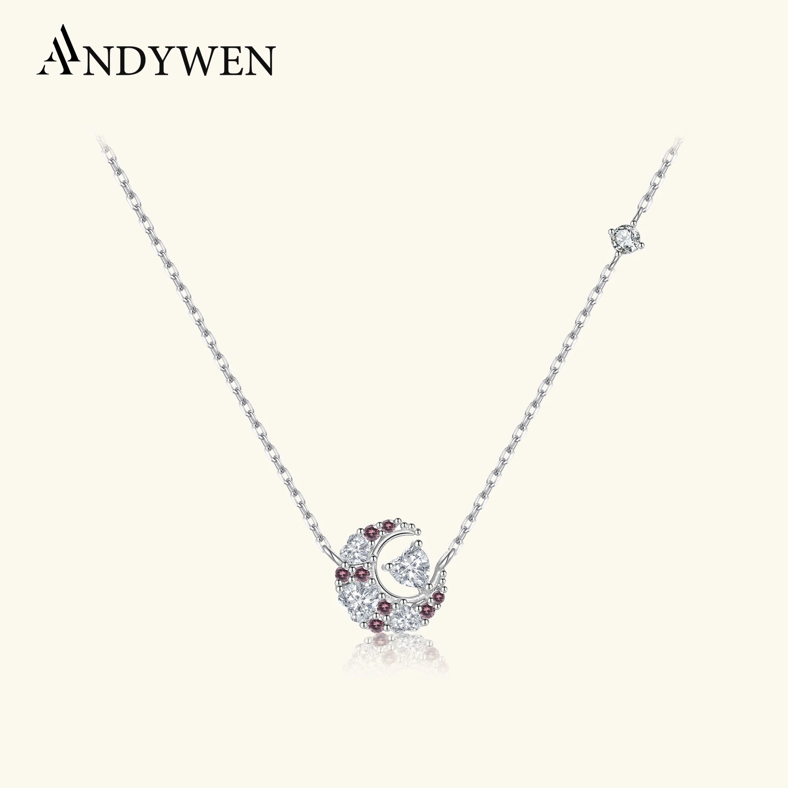 ANDYWEN 925 Sterling Silver Heart Moon Shape Rhodolite Round Zircon CZ Necklace, Romantic Elegant Women Valentine Jewelry Gift
ANDYWEN 925 Sterling Silver Heart Moon Shape Rhodolite Round Zircon CZ Necklace, Romantic Elegant Women Valentine Jewelry Gift