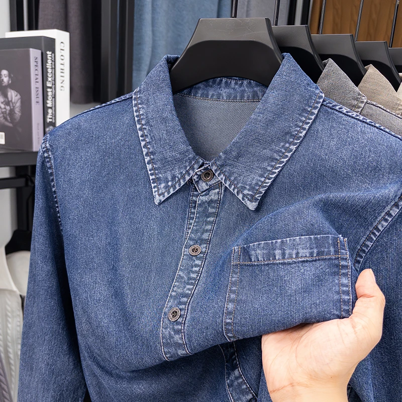 Designer Original Men's Long Sleeve Denim Shirt Solid Color Pocket Classic Button down Fashion Versatile Spring Autumn Mens Wear
Designer Original Men's Long Sleeve Denim Shirt Solid Color Pocket Classic Button down Fashion Versatile Spring Autumn Mens Wear