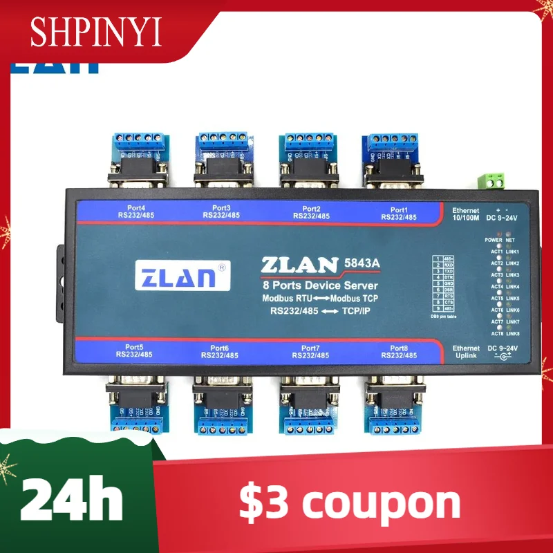 ZLAN5843A 8 port RS232 RS485 to Ethernet TCP/IP Modbus industrial multiple Ethernet serial server
ZLAN5843A 8 port RS232 RS485 to Ethernet TCP/IP Modbus industrial multiple Ethernet serial server
