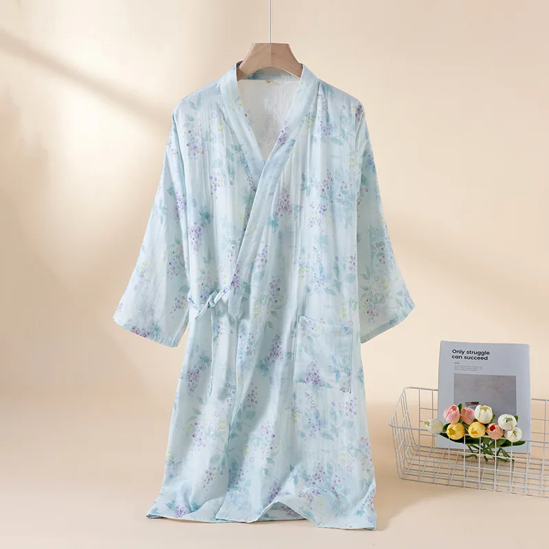 Japanese Print Women's 100% Cotton Gauze Kimono Robe Spring Autumn Pajamas Loose Nightwear Bathrobe Casual Home Clothing
Japanese Print Women's 100% Cotton Gauze Kimono Robe Spring Autumn Pajamas Loose Nightwear Bathrobe Casual Home Clothing