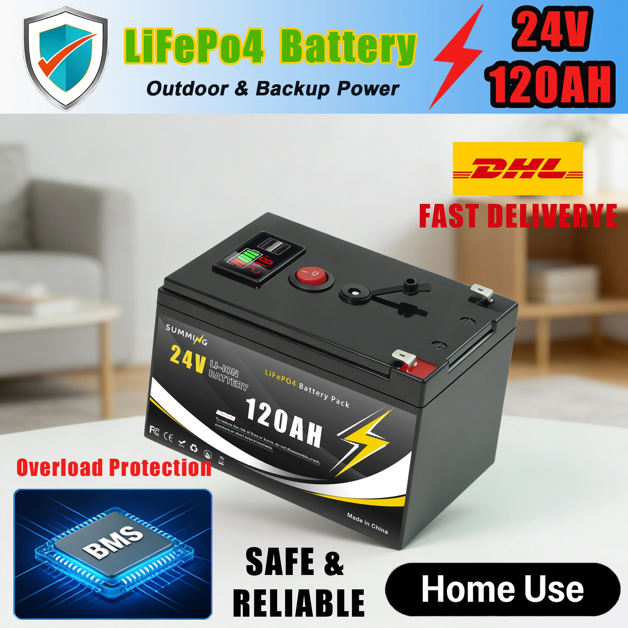 Lithium Battery 24V 120AH LiFePO4 Battery with Smart BMS-Ideal for Solar Power, ️RV, Marine&Off-Grid Home Energy Storage
Lithium Battery 24V 120AH LiFePO4 Battery with Smart BMS-Ideal for Solar Power, ️RV, Marine&Off-Grid Home Energy Storage