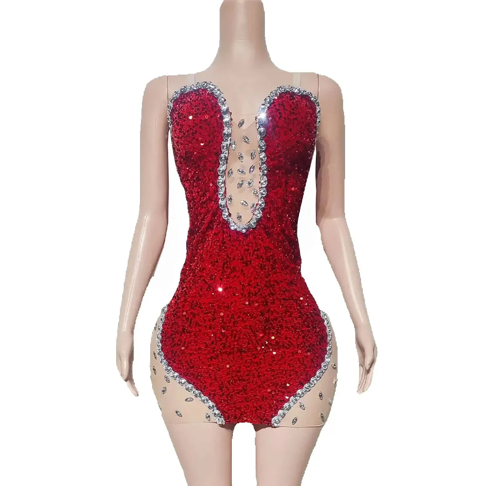 Sparkly Rhinestones Red Sequines Mesh Dress Special Occassion Bodycon Mini Sexy Evening Birthday Party Glitter Stage Costume
Sparkly Rhinestones Red Sequines Mesh Dress Special Occassion Bodycon Mini Sexy Evening Birthday Party Glitter Stage Costume