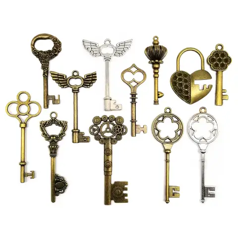 5pcs Retro Antique Brass Vintage Silver Old Looking Archaistic Decorative Key Steampunk Charms Pendant Jewelry Making DIY