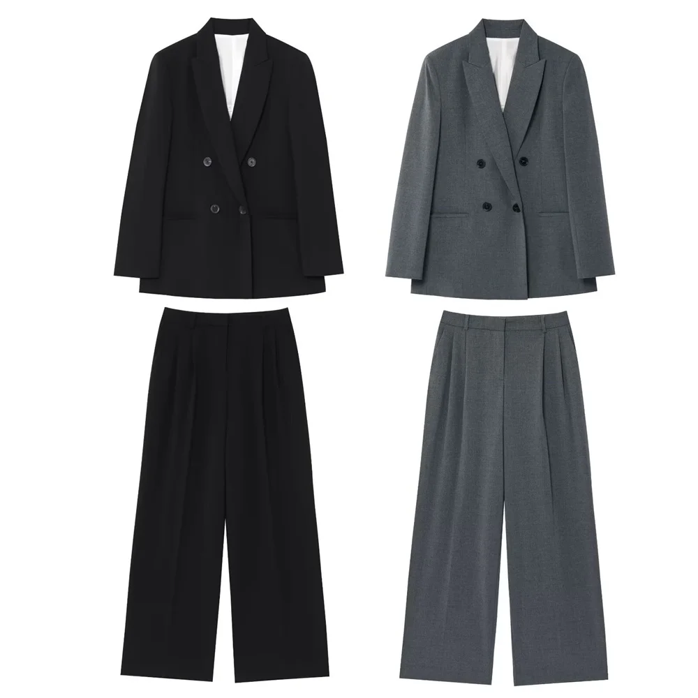 PB&ZA 2025 Women Double Breasted Blazer and Wide Leg Trousers Set in Black and Gray Classic Stylish Office Formal Wear
PB&ZA 2025 Women Double Breasted Blazer and Wide Leg Trousers Set in Black and Gray Classic Stylish Office Formal Wear